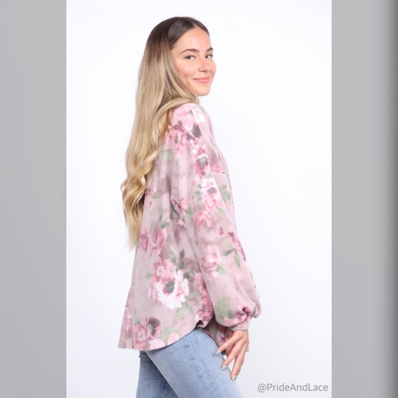 🆕 LAST 3️⃣ DUSTY ORCHIDFLORAL PRINT FLEECE OVERSIZE SWEATER - Picture 3 of 5